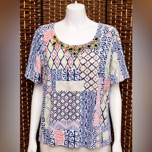 Ruby Rd. Purple and White Boxy Embellished Blouse